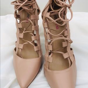 Size 10 Just Fab Lace up Nude Heels